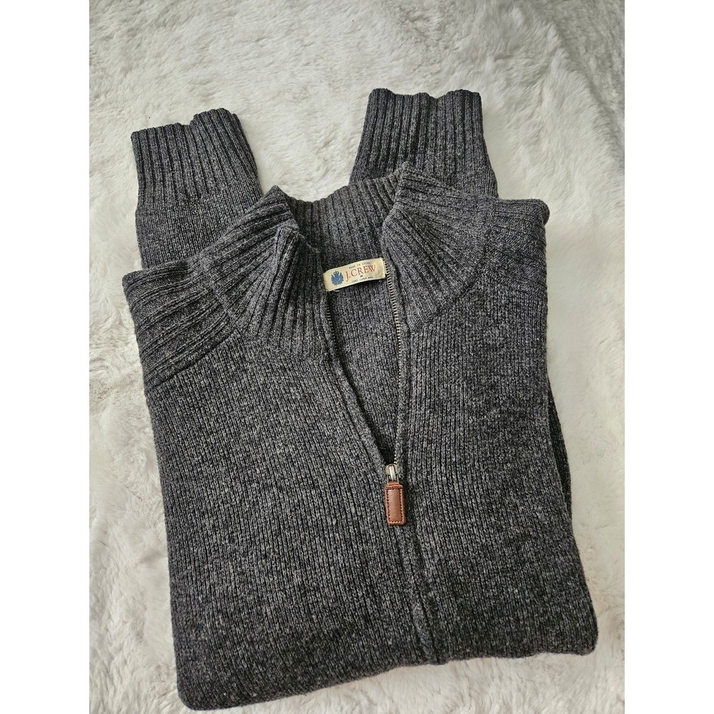 J.Crew Men's Large 100% Lambswool Full Zip Cardigan Sweater Charcoal Gray Mock N